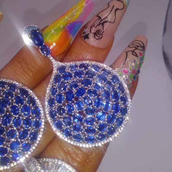 Blue Kyanite Gemstone Dangle Earrings Sterling Silver - Picture 8 of 12